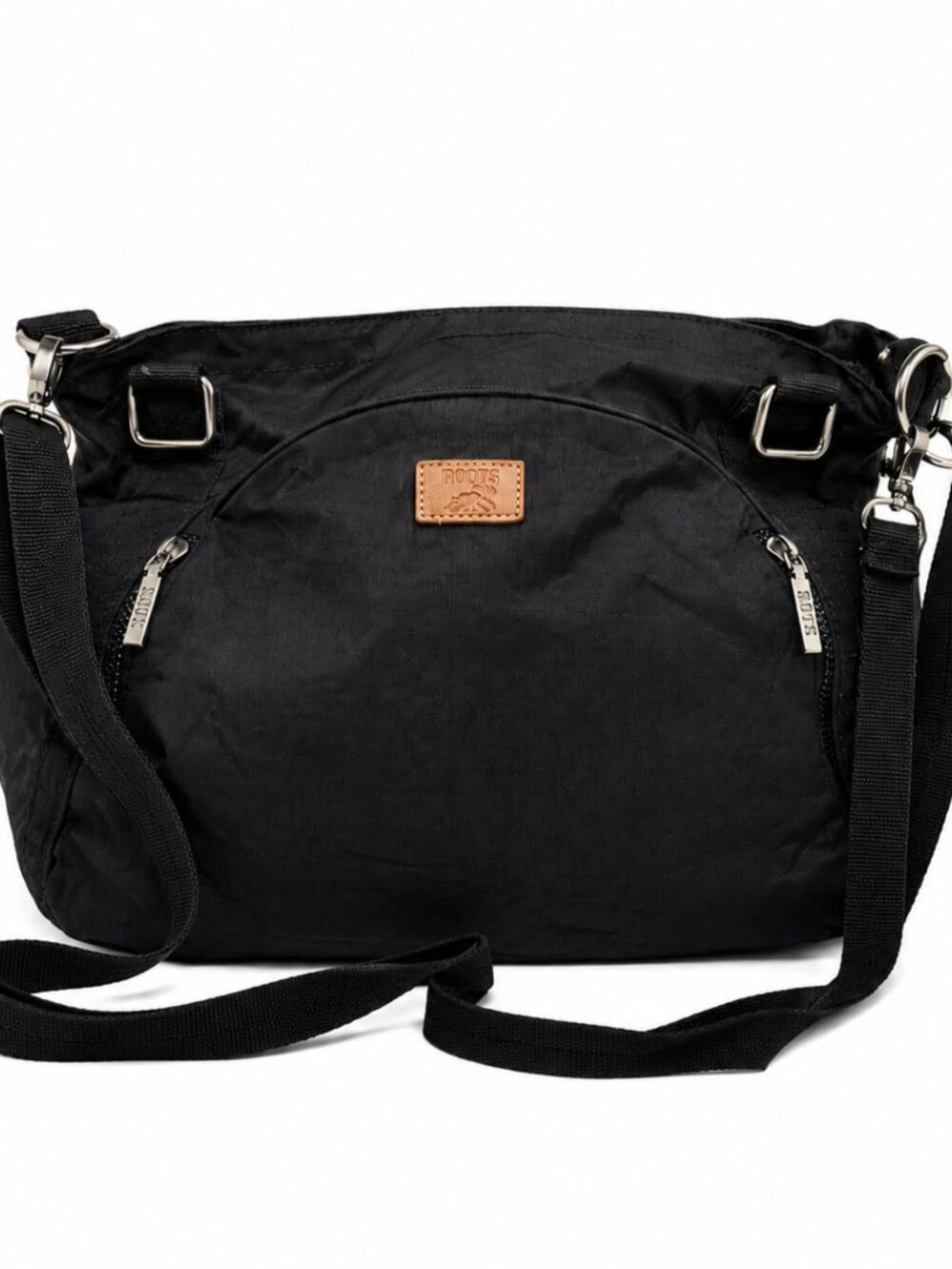 Roots Black Nylon Crossbody Travel Organizer Bag Y2K